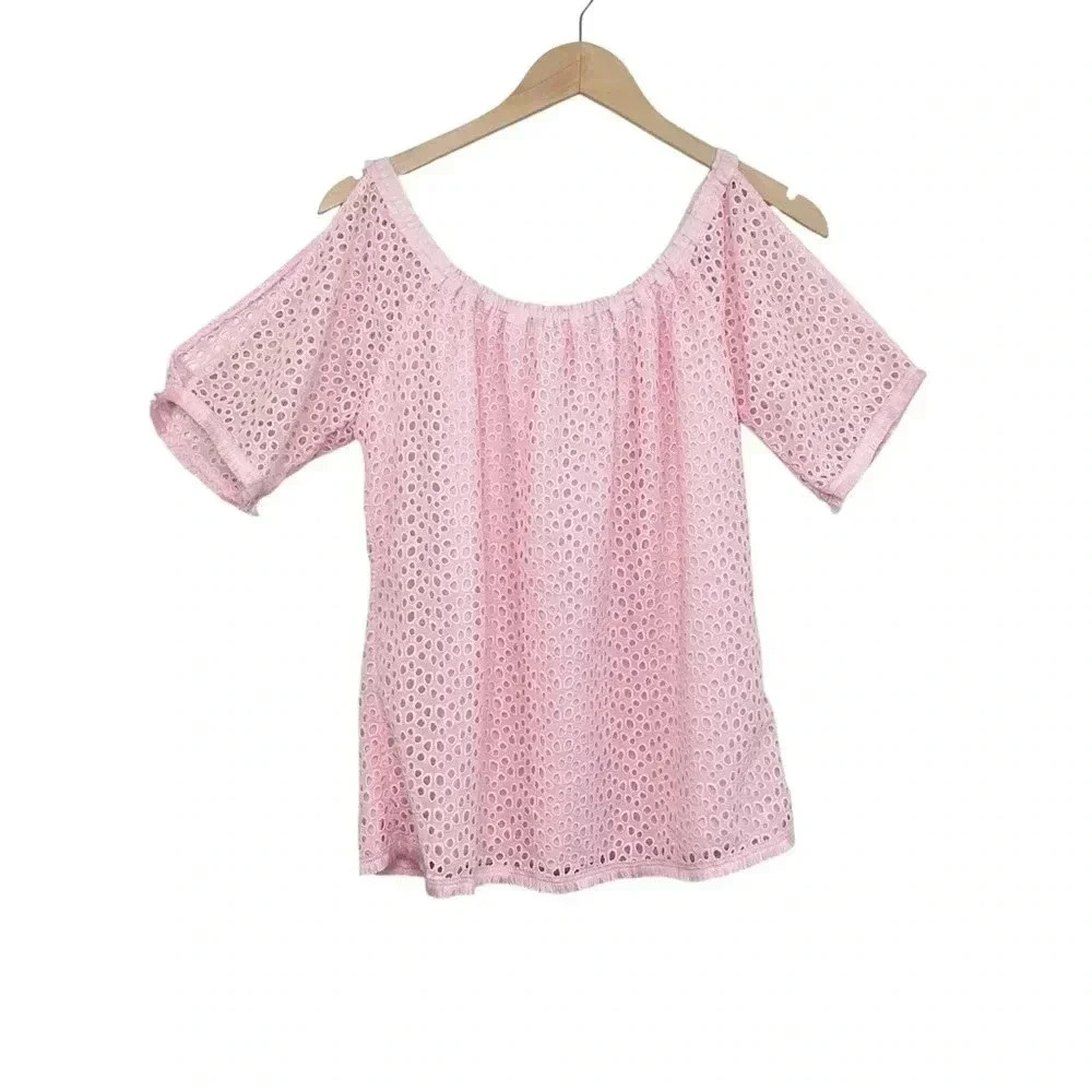 Lilly Pulitzer Pink Lillette Top 2XS Eyelet Crinkle Chiffon